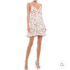 Mac Duggal White Butterfly Print Ruffle Hem Mini size 0 NWT Spaghetti Straps